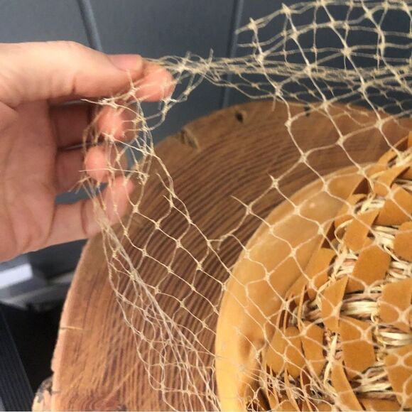 Vintage Mustard Yellow Velvet bucket Style Hat with Netting - Picture 5 of 12